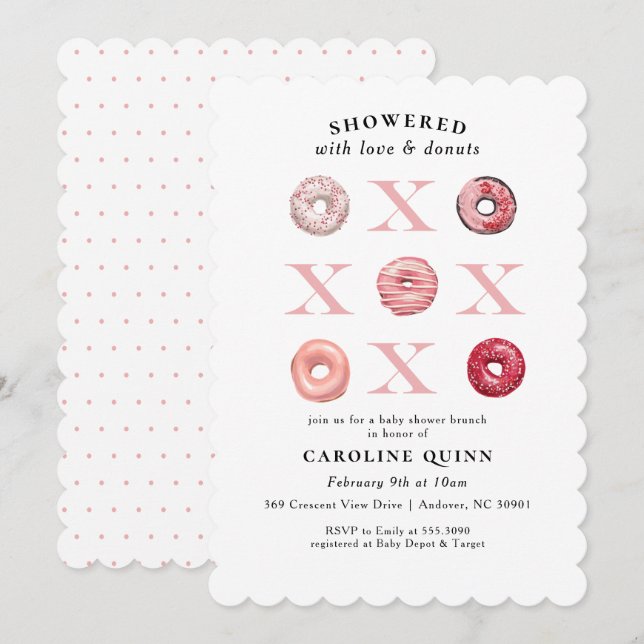Invitación de XOXO Donut Baby Shower (Anverso / Reverso)