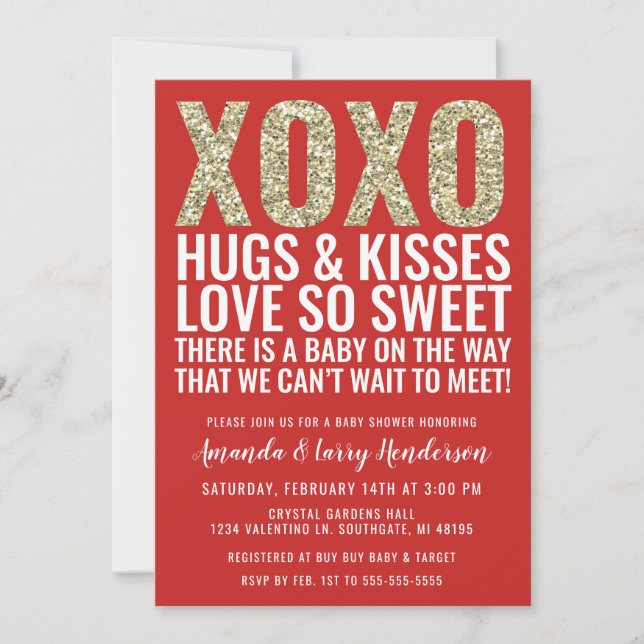 Invitación de XOXO Valentine Baby Shower (Anverso)