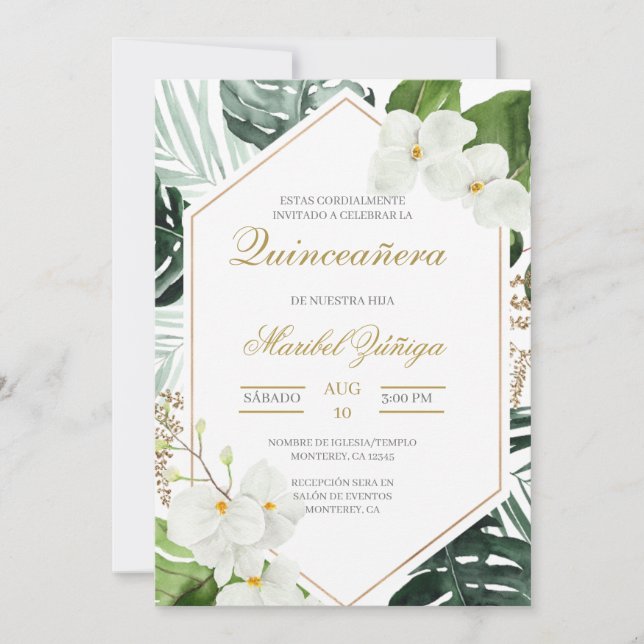 Invitación de XV años flor de eucalipto (Anverso)