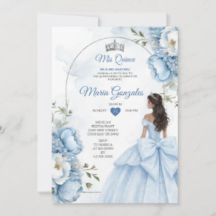 Invitación de XV cumpleaños floral azul polvorient