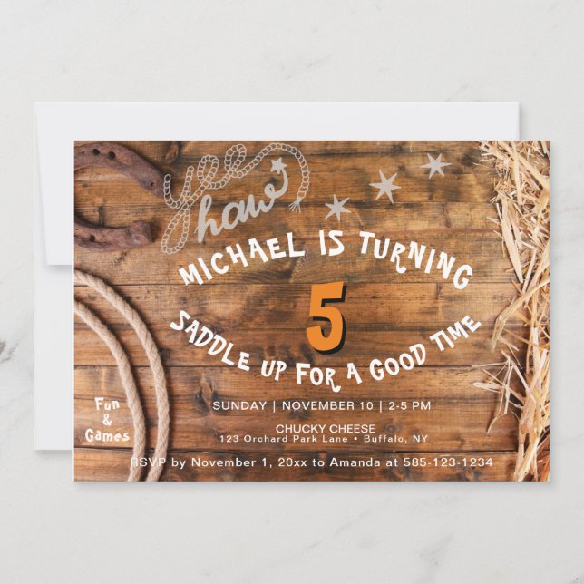 Invitación de Yee Haw Cowboy BIrthday (Anverso)