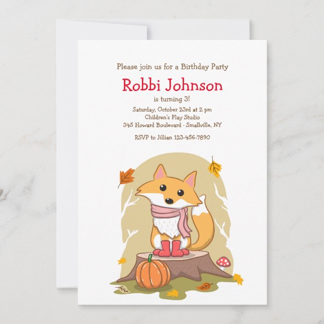 Invitación de zorro de otoño (Anverso)