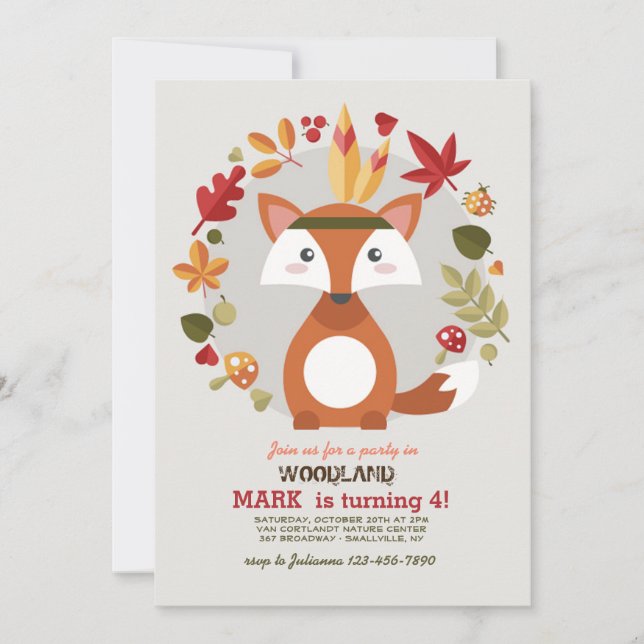 Invitación de Zorro Marrón Pequeño (Anverso)