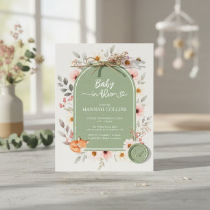 Invitación de zorro para baby shower floral verde