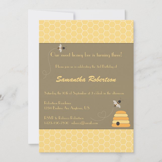 Invitación de zumbido del cumpleaños de las abejas (Anverso)