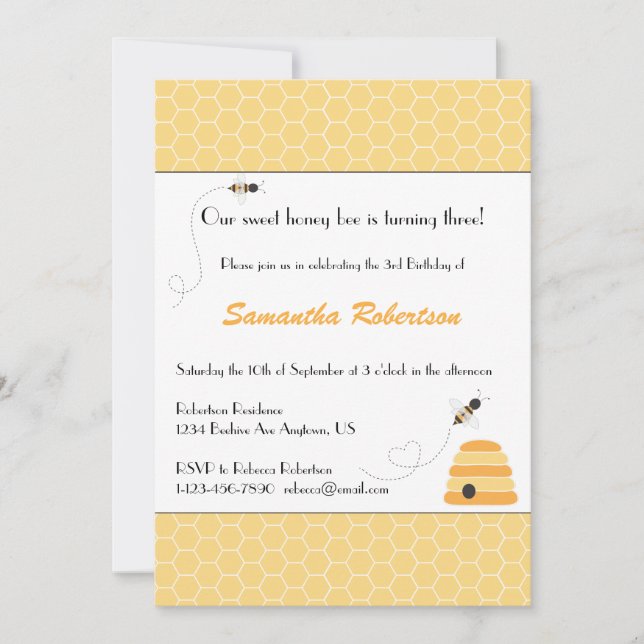 Invitación de zumbido del cumpleaños de las abejas (Anverso)