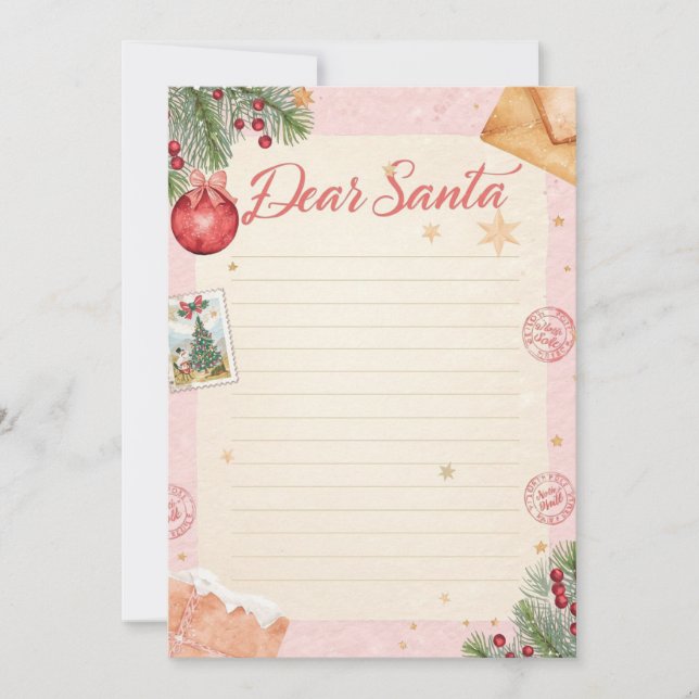 Invitación  Dear Santa Letter Template | Pastel Pink & Gold (Anverso)
