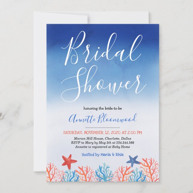 Invitación Debajo De La Ducha Marítima (Anverso)