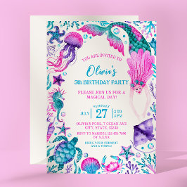 Invitación Debajo de la fiesta de cumpleaños de la sirena acu