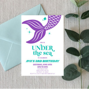 Invitación Debajo de la fiesta de cumpleaños de la sirena mar
