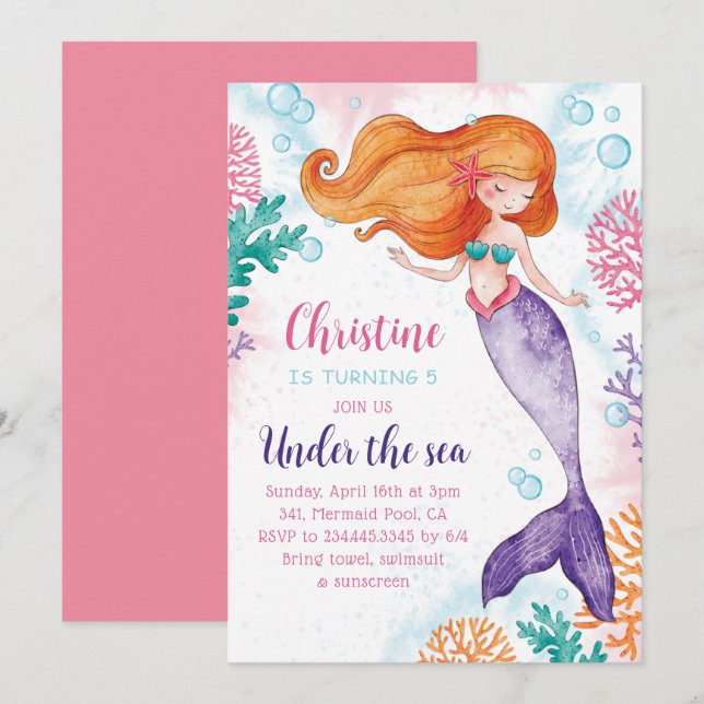 Invitación Debajo de la fiesta de cumpleaños de las niñas sir (Anverso / Reverso)