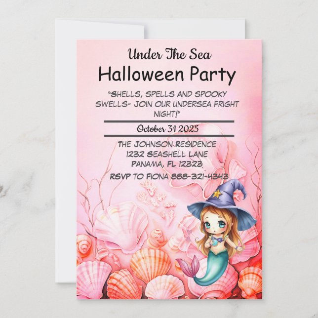 Invitación Debajo de la fiesta de Halloween en el mar (Anverso)