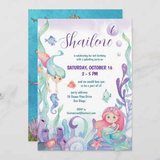 Invitación Debajo De La Fiesta Del Cumpleaños De La Sirena De