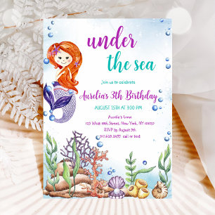 Invitación Debajo de la sirena del mar Tercer cumpleaños