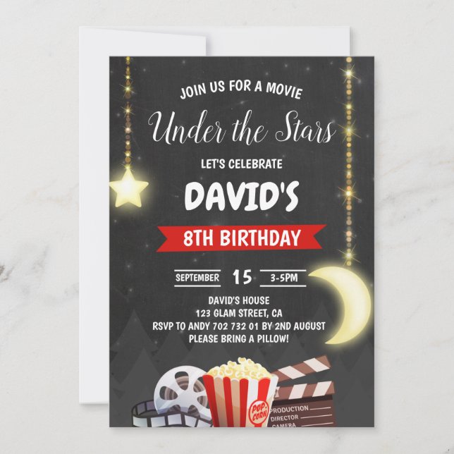 Invitación Debajo de las estrellas de la fiesta de cumpleaños (Anverso)