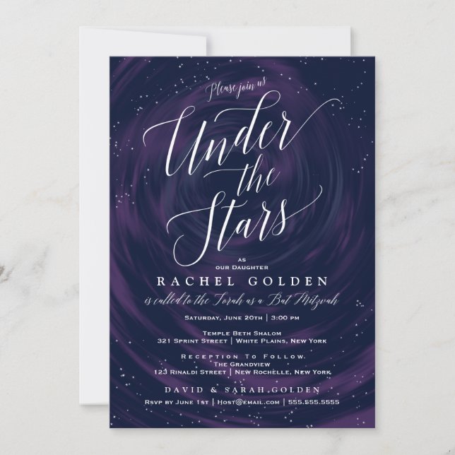 Invitación Debajo de las estrellas elegante celebración de Ba (Anverso)