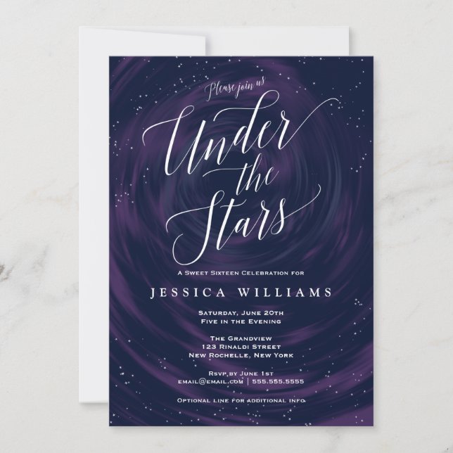 Invitación Debajo de las Estrellas Elegante dulce Celebración (Anverso)