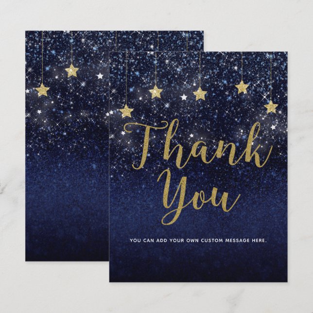 Invitación Debajo de las Estrellas Noche estrellada Oro Azul  (Anverso / Reverso)