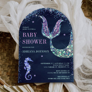 Invitación Debajo del Arco de Sirena Morada del Mar Azul Baby
