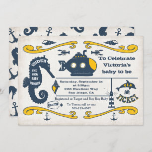 Invitación Debajo del boleto Baby Shower náutico del mar