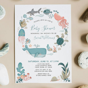 Invitación Debajo del guión de Baby Shower de Sea Ocean Anima