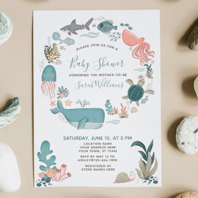 Invitación Debajo del guión de Baby Shower de Sea Ocean Anima (Subido por el creador)