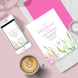 Invitación Debajo del mar, Baby Shower rosa y verde
