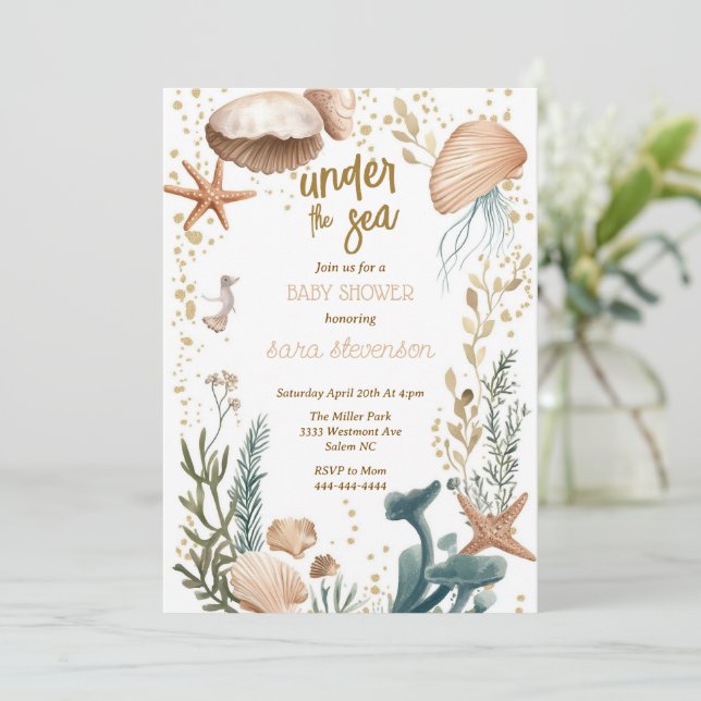 Invitación Debajo del mar bebé ducha de marisco bebé bebé (Anverso de pie)
