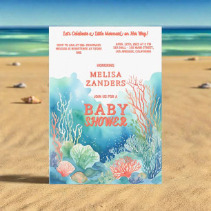 Invitación Debajo del mar Bebé Niña Cute acuarela Coral