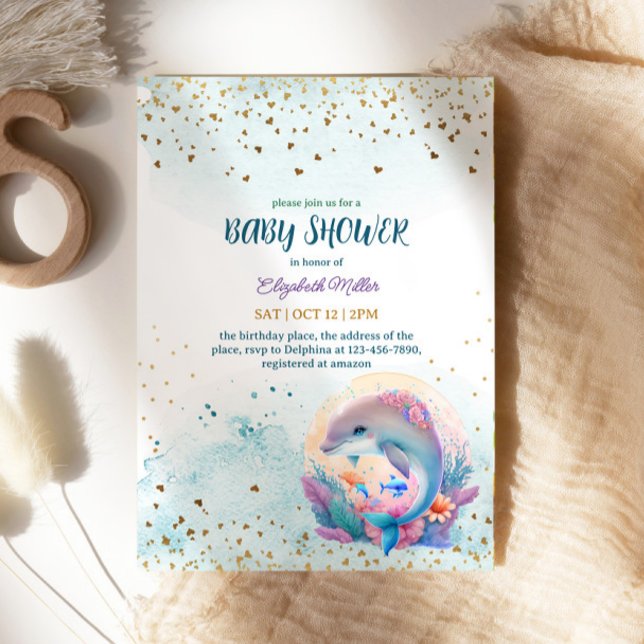 Invitación Debajo Del Mar Cute Delfín Niña Ducha (Subido por el creador)