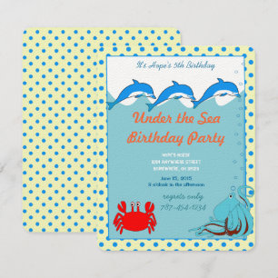 Invitación Debajo del mar Dolphin Octopus Partido de Cumpleañ