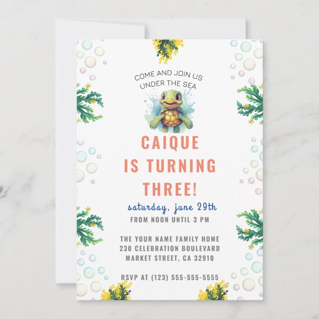 Invitación Debajo del mar. Fiesta de cumpleaños de los chicos (Anverso)