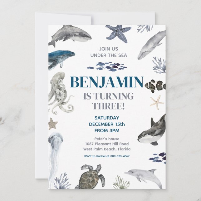 Invitación Debajo del mar Fiesta de cumpleaños de vida en el  (Anverso)