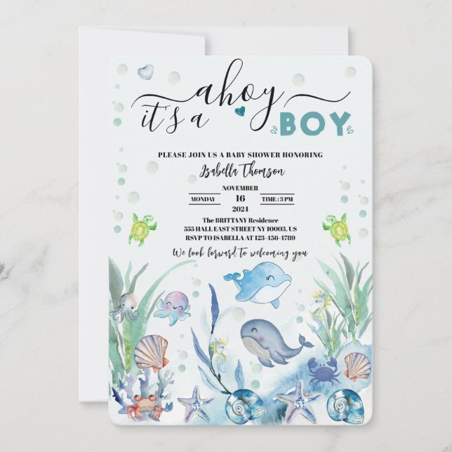 Invitación debajo del mar hay una ducha de bebé (Anverso)