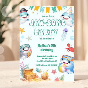 Invitación Debajo del Mar Lindo Cumpleaños de Tiburón Niño