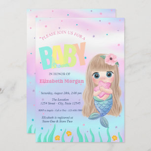 Invitación Debajo del mar, Mermaid Star Holographic Baby Show