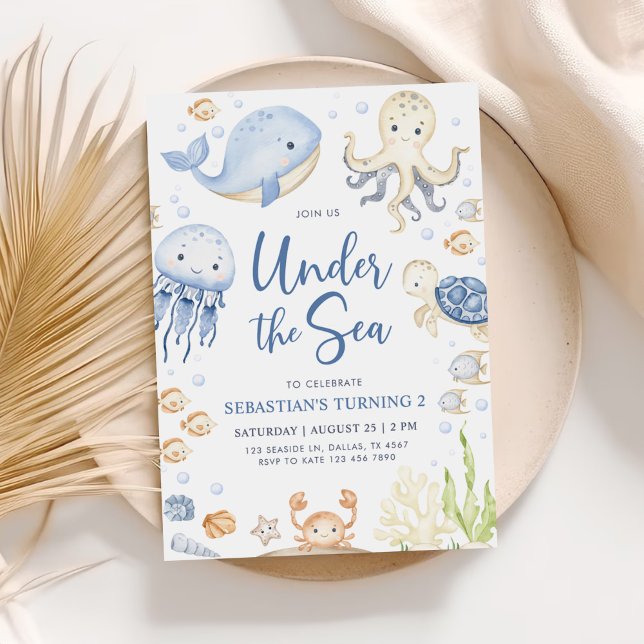 Invitación Debajo del mar Ocean Animals Boy segundo cumpleaño (Subido por el creador)