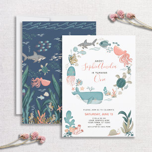 Invitación Debajo del mar Ocean Animals Primer guión de cumpl