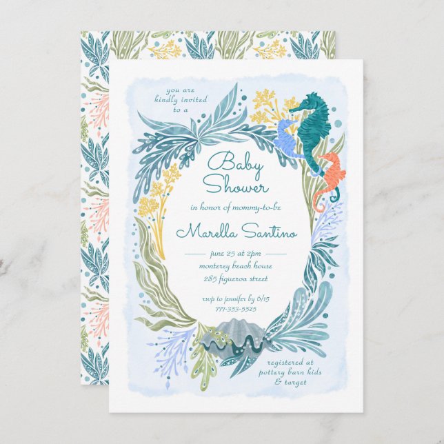 Invitación Debajo del mar Olas del océano Chica del niño mell (Anverso / Reverso)