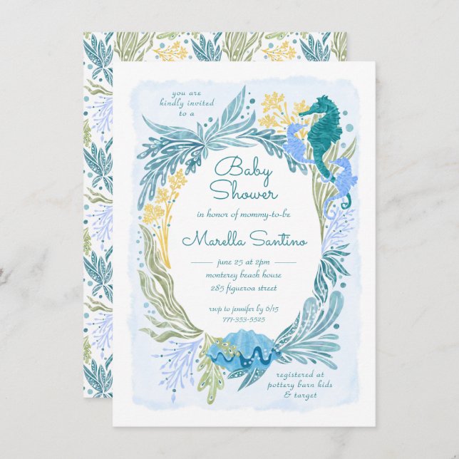 Invitación Debajo del mar Olas oceánicas niños con mellizos d (Anverso / Reverso)