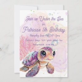 Invitación Debajo del mar, quinto cumpleaños de la tortuga,
