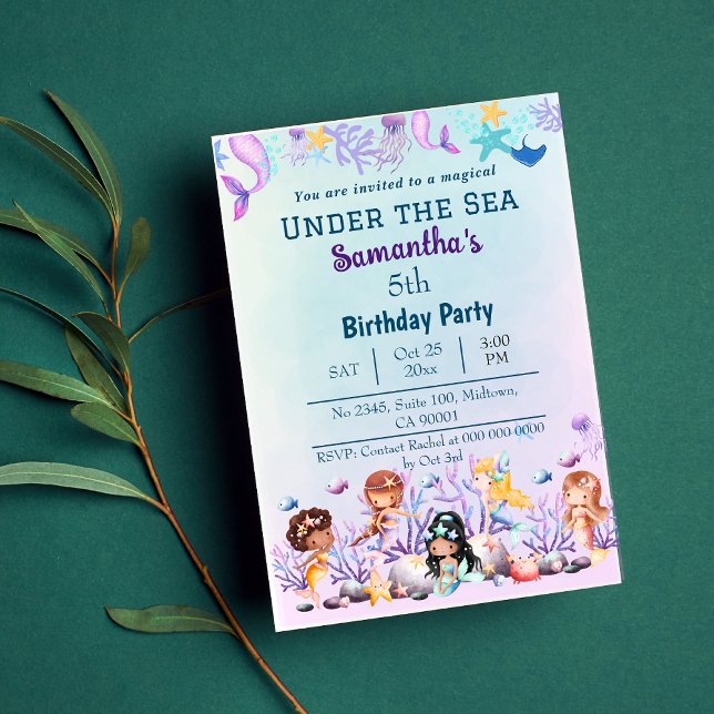 Invitación Debajo del mar sirena temática azul 5 cumpleaños (Subido por el creador)