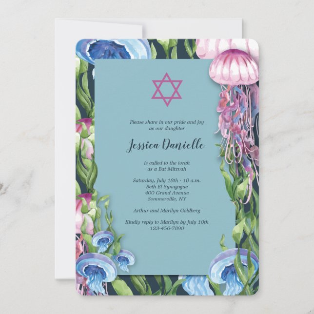Invitación Debajo Del Mar Watercolor Bat Mitzvah (Anverso)