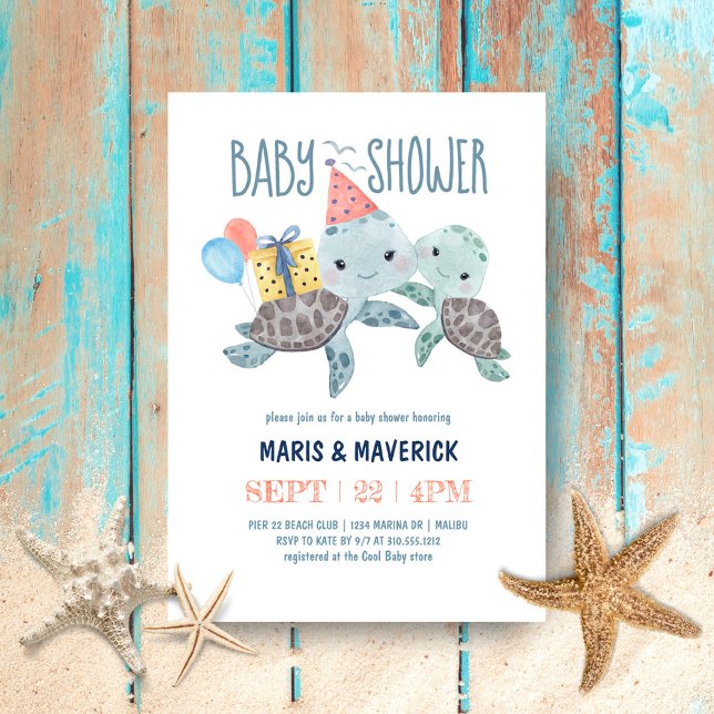 Invitación Debajo del mar Watercolor Sea Turtle Baby Shower (Subido por el creador)
