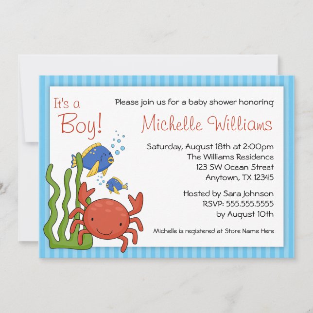 Invitación Debajo del muchacho Baby Shower de las rayas (Anverso)