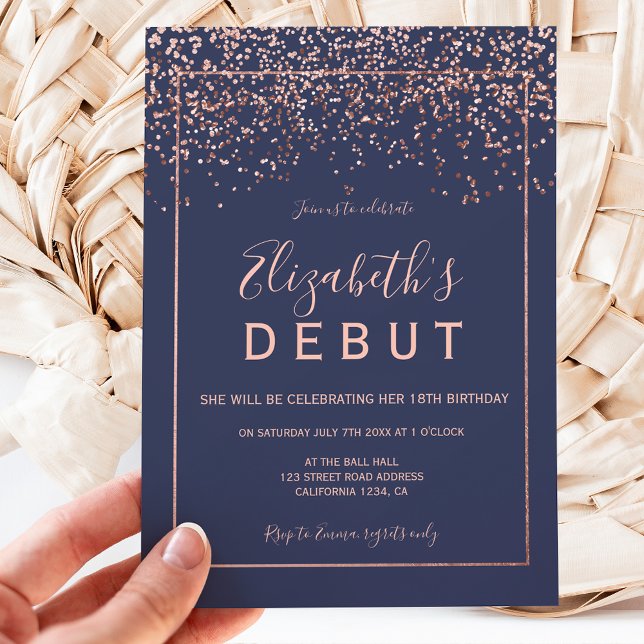 Invitación debut de 18º cumpleaños del confetti dorado Rosa a (Subido por el creador)