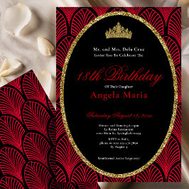 Invitación Debut de cumpleaños número 18 con arte rojo deco