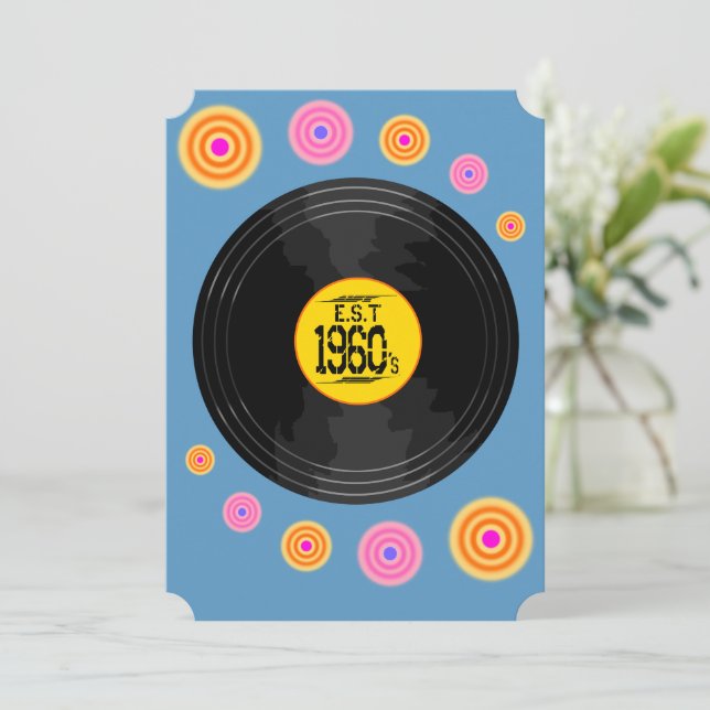 Invitación Década de los años 60 Cumpleaños (Anverso de pie)