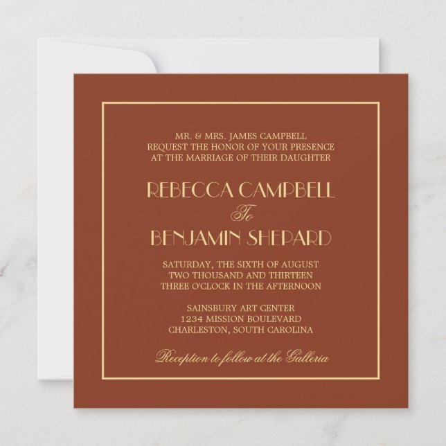 Invitación Decadent Deco elegante moda boda rojo formal (Anverso)