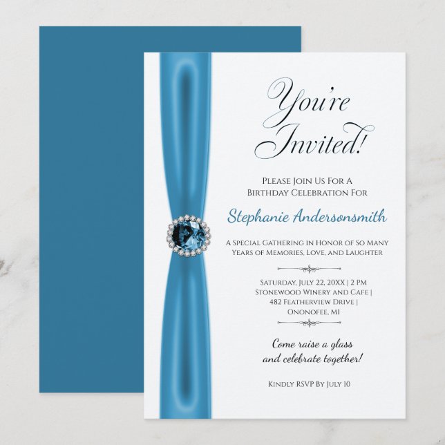 Invitación December Birthday Celebration - Blue Topaz (Anverso / Reverso)